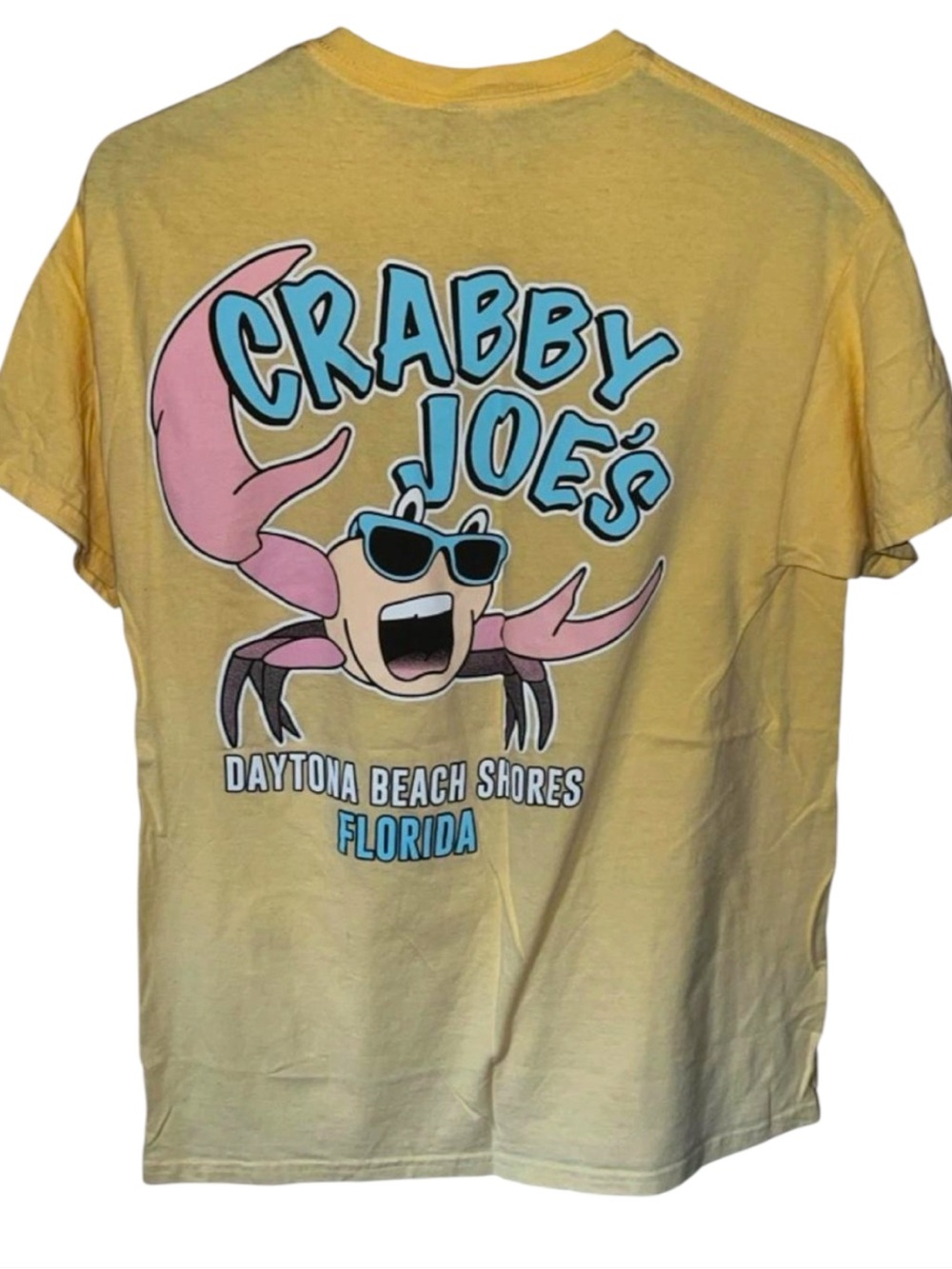 Crabby Joe’s Daytona Beach Shores Florida Yellow Graphic Tee size M